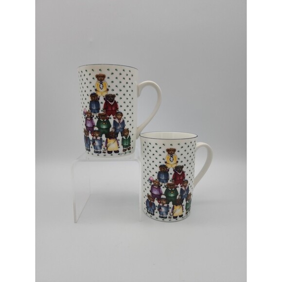 Otagiri Japan Jan Jameson Teddy Bear Pyramid Coffee Mug Cup Heartprint 1991 Pair - Picture 1 of 12